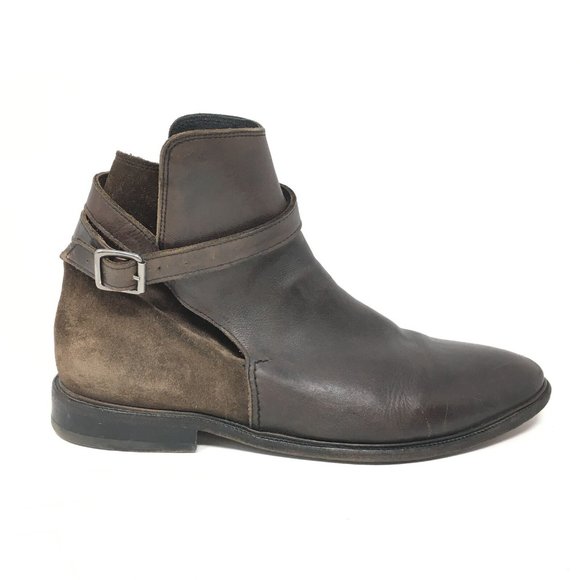 Men\'s AllSaints Pull On Ankle Boots Shoes Size 46 EU/13 US Brown Leather Buckle